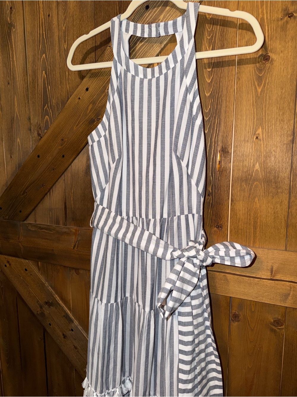 Eliza J. striped tiered tassel trim maxi dress size 6 - Picture 7 of 9